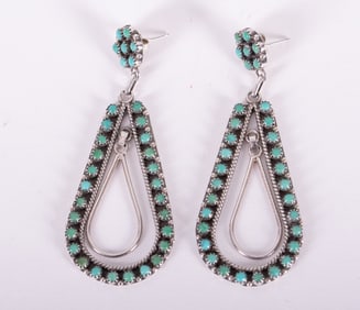 Navajo Sterling Turquoise Earrings Signed E L Lonasee