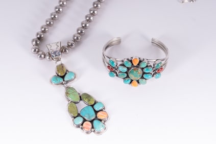 Sterling Multi Stone Pendant Signed by Paul Stuingston