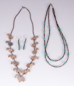 Native American Equestrian Fetish Along w/Turquoise Necklace & Earrings