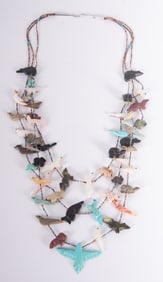 Vintage Triple Strand Fetish w/Large Turquoise Eagle Centerpiece