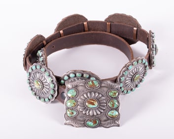 Native American Concho Belt Featuring Green Turquoise