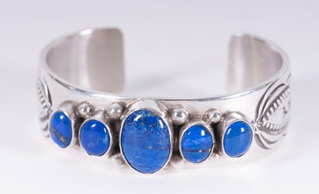 Sterling Lapis Cuff Signed Ben Begaye