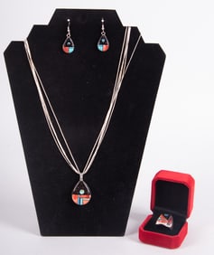 Midnight Sky Inlay Necklace Earrings & Ring Signed