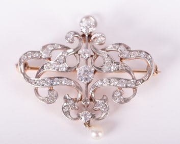Victorian 14K Yellow Gold Diamond Brooch/Pendant