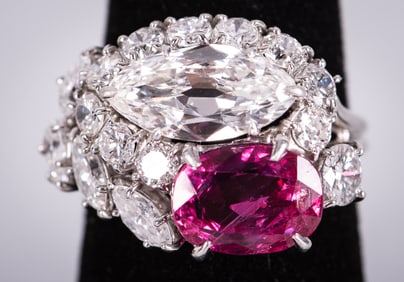 14K White Gold Diamond & Ruby Ring