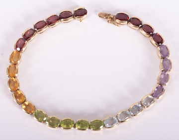 14K Yellow Gold Multi Stone Tennis Style Bracelet