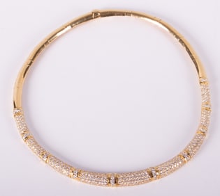 18K Yellow Gold Pave' & Chanel Set Diamond Necklace