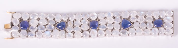 14K Gold and Silver Moonstone, Tanzanite and Diamond Bracelet