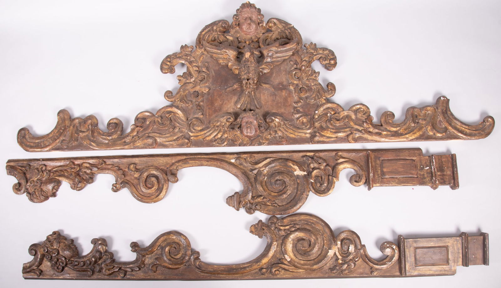 Three Piece Antique And Polychrome Decorated Carved Wooden Door Frame (1 of 4)