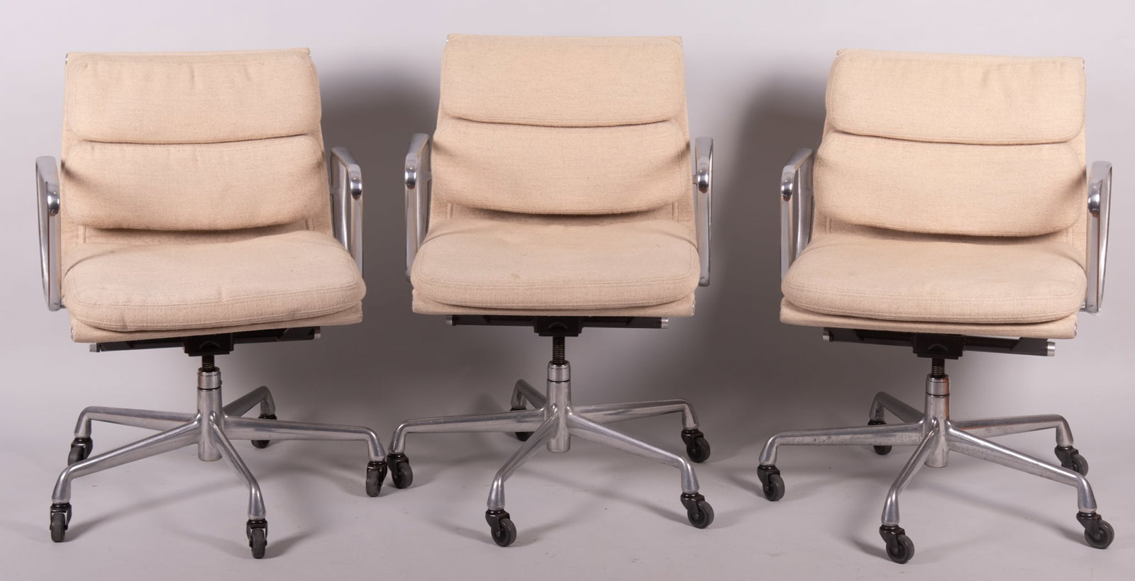 Set of Six Herman Miller Upholstered Soft Pad Arm Chairs: Set of Six Herman Miller Upholstered Soft Pad Arm Chairs seat height 20in, seat depth 17in, seat width 20in, back height 33in