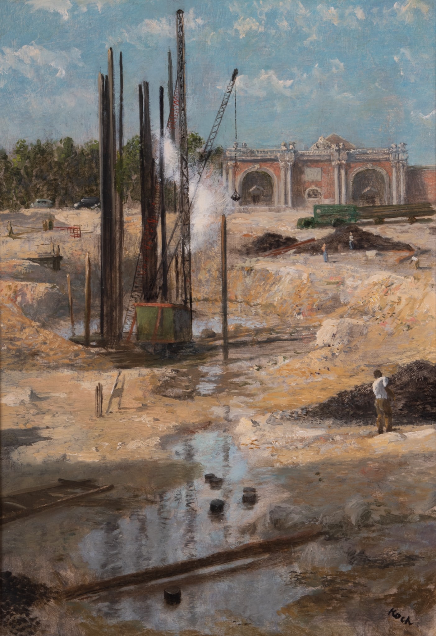John Koch, New York, Michigan / France (1909-1978), Pile Driver, circa 1950, oil on canvas (1 of 6)