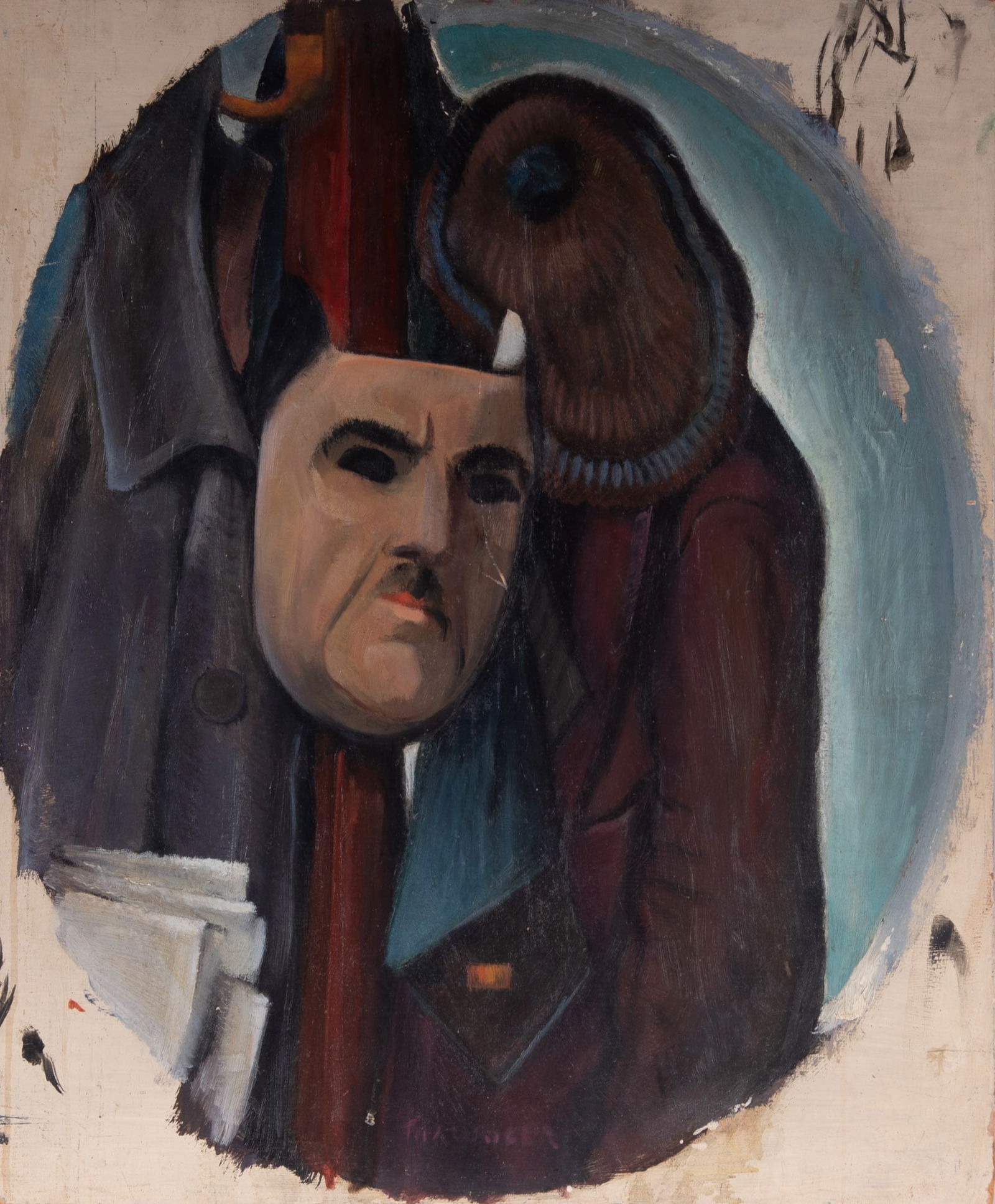 E. Oscar Thalinger, Missouri (1885-1965), Self-Portrait with Tie and Coat Rack, oil on board (1 of 6)