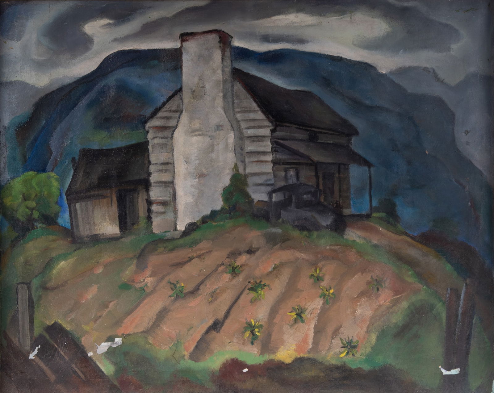 E. Oscar Thalinger, Missouri (1885-1965), House with Blue Mountain, oil on canvas (1 of 6)