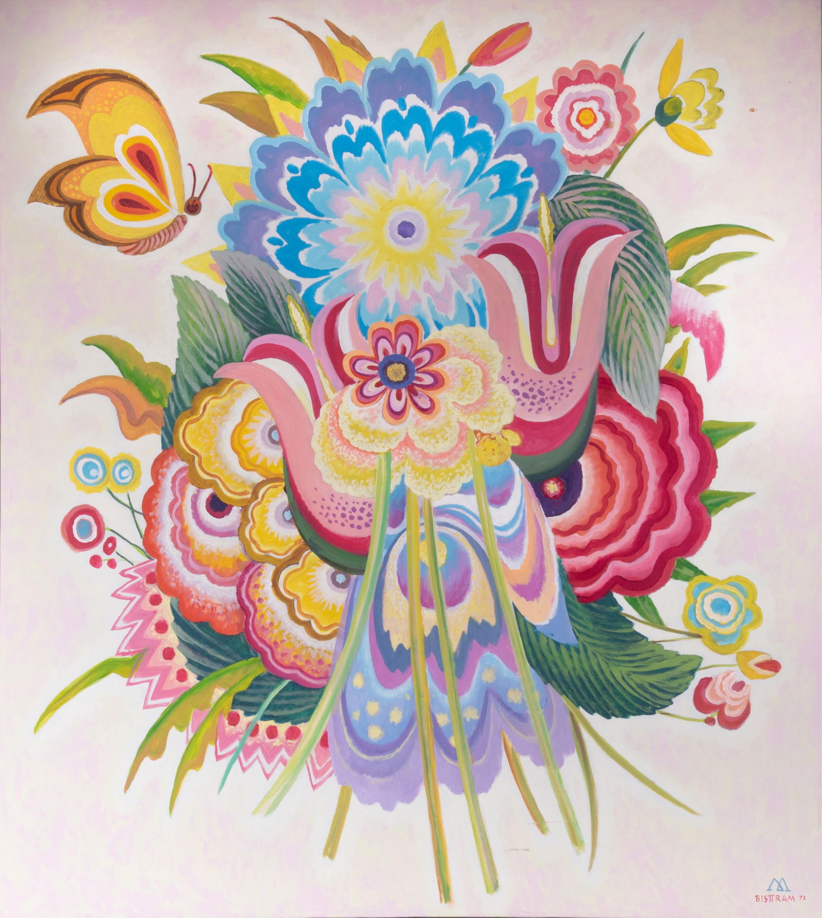 Emil James Bisttram, New Mexico, New York / Hungary (1895-1976), Joy, 1972, acrylic on canvas: Emil James BisttramNew Mexico, New York / Hungary, (1895-1976)Joy, 1972acrylic on canvassigned and dated lower right, framed.53 x 48 inches