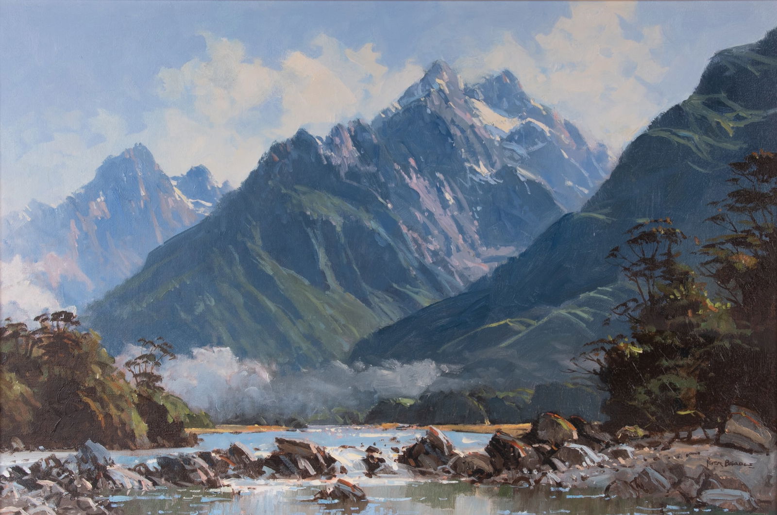 Peter Beadle, New Zealand (1933-2021), Mount Madeline and Lower Hollyford River (1987), oil on (1 of 6)