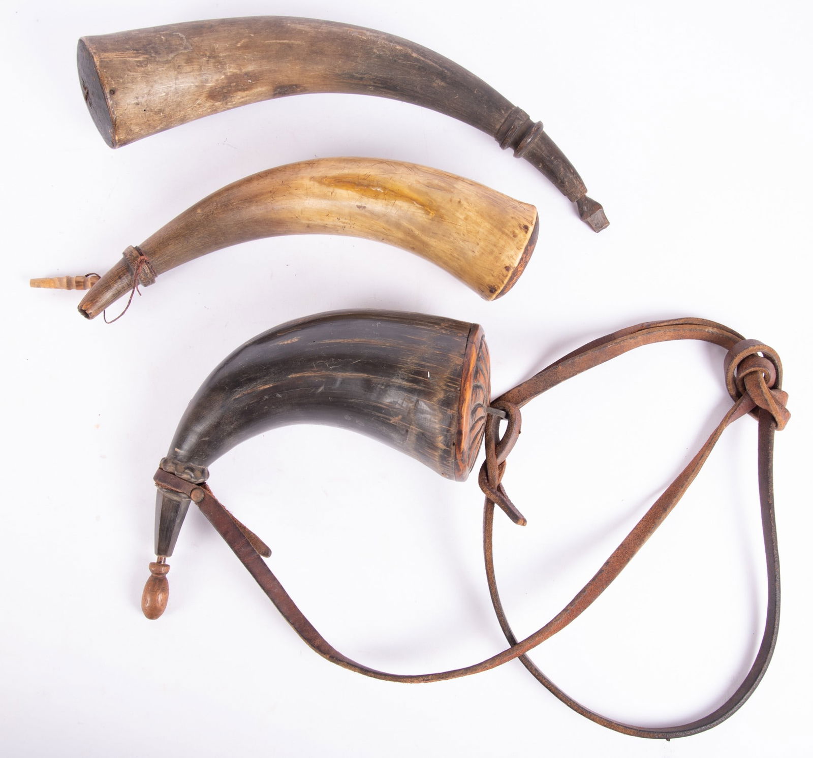 Collection of Three Unadorned Powder Horns (1 of 2)