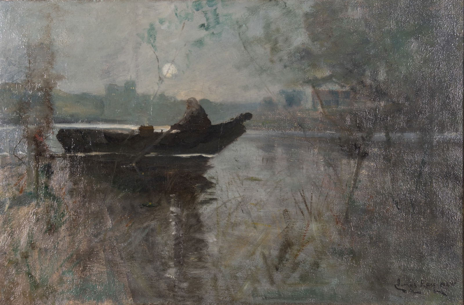 James Kay RSW, Scotland (1858-1942), Moonlight on the Lake, oil on canvas: James Kay RSWScotland, (1858-1942)Moonlight on the Lakeoil on canvassigned lower right, framed.17 1/2 x 26 1/4 inches; overall with frame: 24 x 33 inches