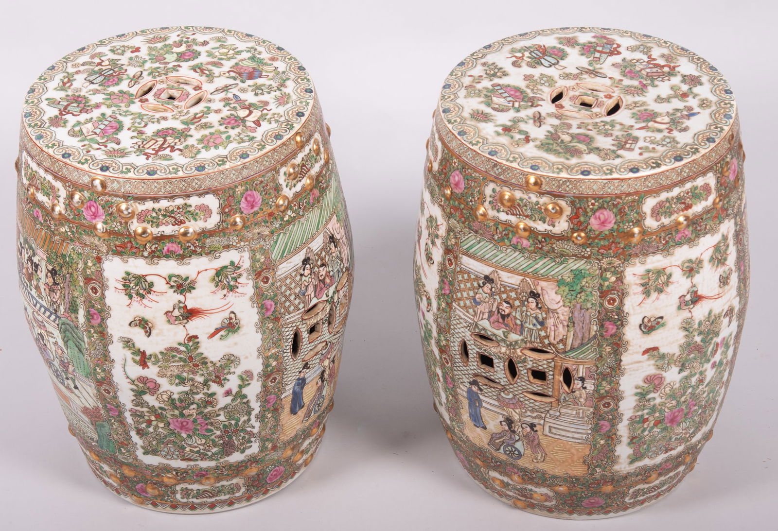 A Pair of Chinese Rose Medallion Garden Stools (1 of 5)