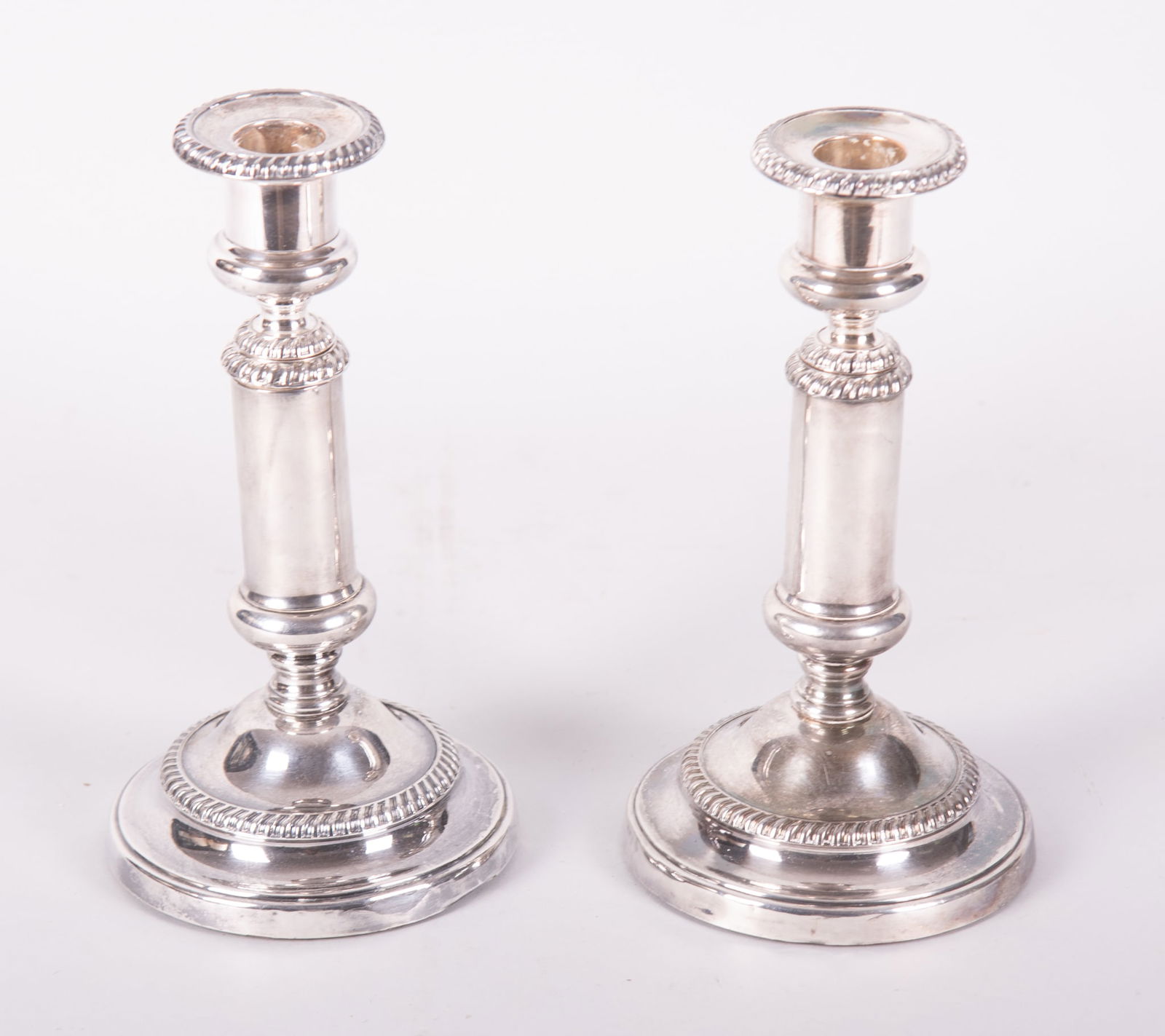 Pair Antique English Georgian Sheffield George IV Style Silver Plate Telescopic Candlesticks, Circa