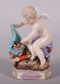 A Meissen Motto Figure of a Cupid, Je Decouvre Tout