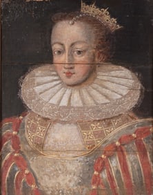Continental School 17th Century or Earlier, Portrait of a Woman in Crown and Collar, oil on wood