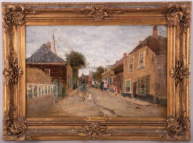 Edmond Marie Petitjean, French (1844-1925), Village Street Scene, oil on canvas