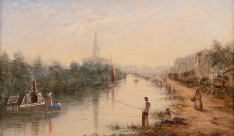 Unknown Artist , European School 19/20th Centuries, Boy Fishing, oil on canvas