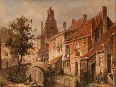 Continental School Early 20th Century, Canal Scene with Figures, oil on panel