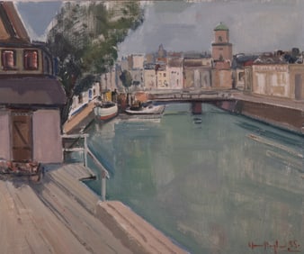 Unknown Artist, Continental 20th Century, Canal Scene, 1955, oil on canvas