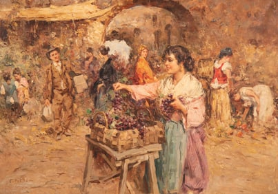 Giuseppe Pitto, Italy (1857-1928), Grape Market at Naples, oil on canvas