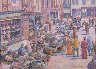 H. Claude Pissarro, France / Ireland (b. 1935), Market Scene, pastel on paper