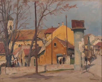 Unknown Artist , 20th Century, Impressionist Town Scene, oil on masonite