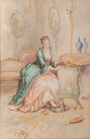 Gustave Francois Lasellaz, France (1848-1910), Rococo Interior Scene of a Woman with a Kitten,