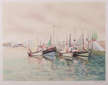 Alain Bouju, French (B. 1948), Two Boating Scenes: La Regate, and Honfleur, two color lithographs,