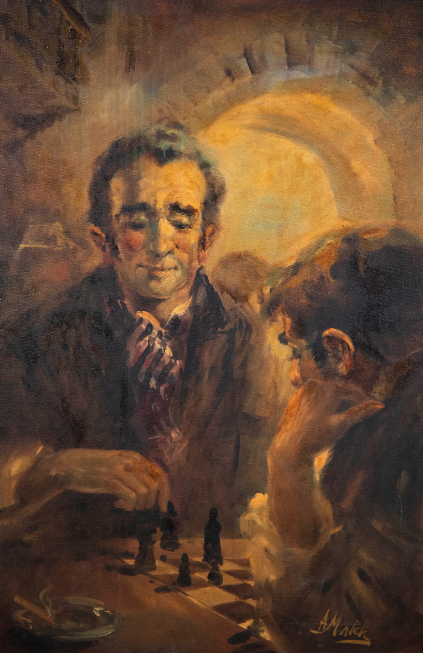 Americo Makk, Hawaii, New York / Hungary (1927-2015), Chess Players, oil on canvas (1 of 4)