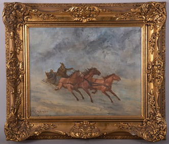 A. Schreier, Russian 19th / 20th Centuries, Winter Scene with Troika, oil on canvas