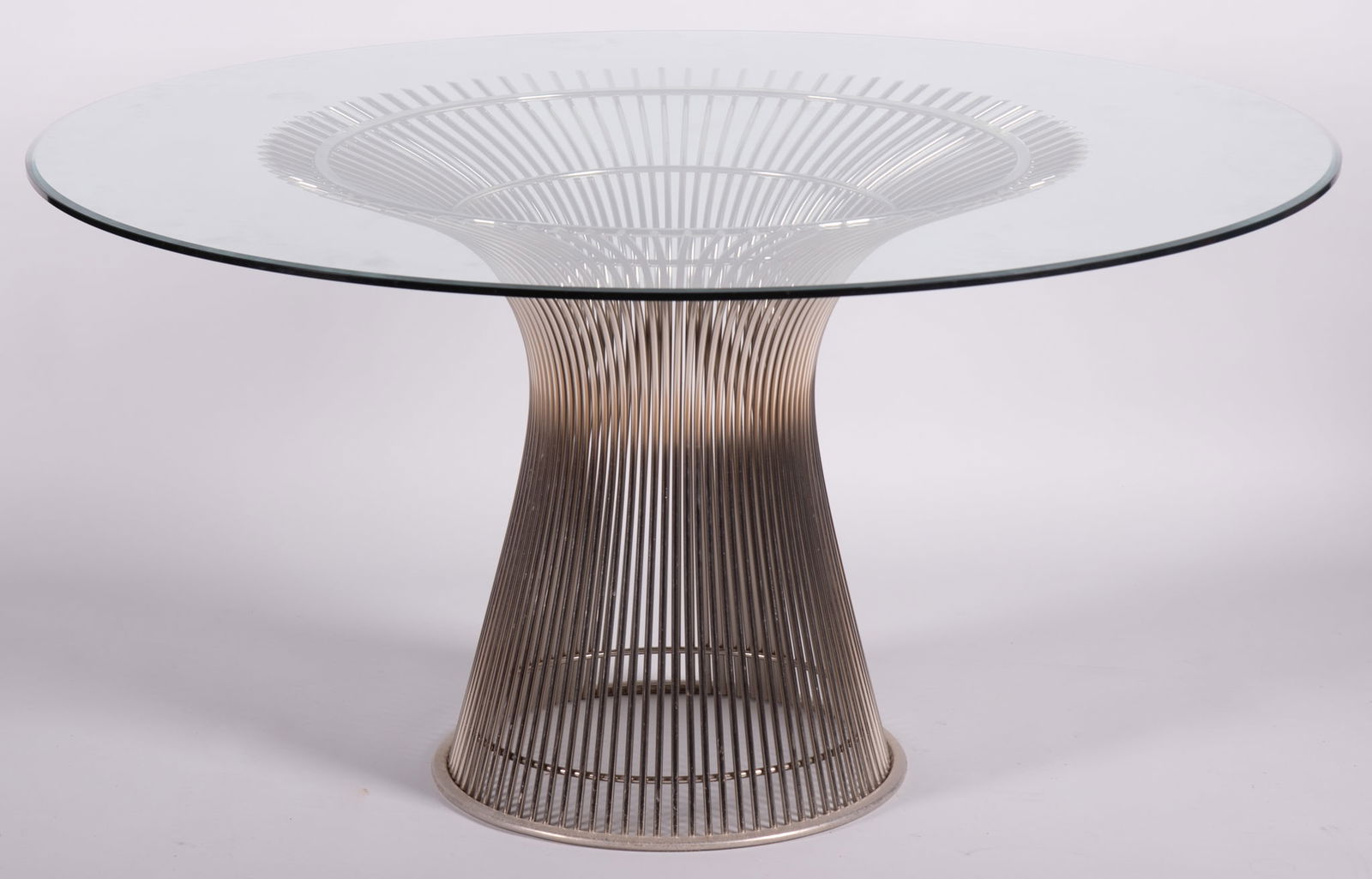 Warren Platner for Knoll Glass Top Table: Warren Platner for Knoll Glass Top Tablecirca 1980, chrome plated steel base.27 inches height, 53 inches diameter