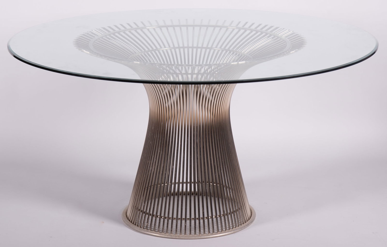 Warren Platner for Knoll Glass Top Table: Warren Platner for Knoll Glass Top Tablecirca 1980, chrome plated steel base.27 inches height, 53 inches diameter