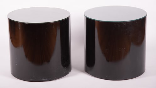 A Pair of Modern Black Lacquered Drum Tables