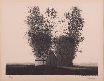 Robert Kipness, American 1931-, Barn on Hillside, lithograph ed 15/20