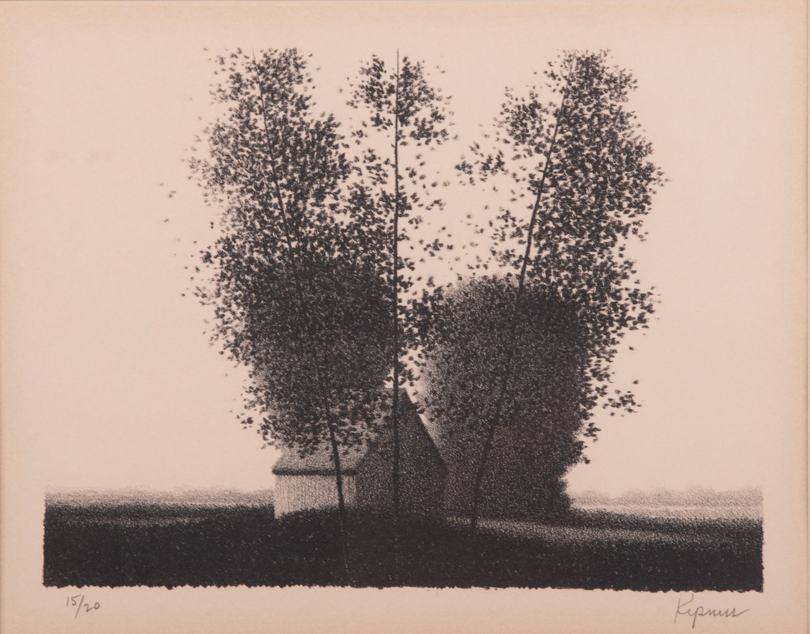 Robert Kipness, American 1931-, Barn on Hillside, lithograph ed 15/20 (1 of 4)