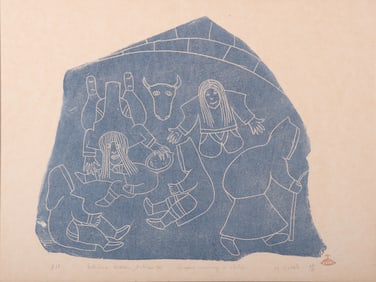 Helen Kalvak, Cape Dorset , Sorcerers Nursing Child, 1967, woodcut, ed. 44/51
