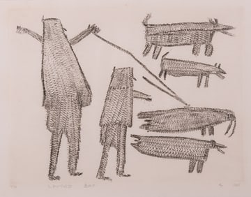 Parr, Kinngait (Cape Dorset) (1893-1969), Harpooning Walruses, 1963, etching, ed. 24/50
