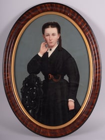 American School 19th Century, Three-Quarter Length Portrait of a Woman in Mourning, oil on paper,