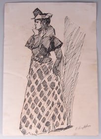Manner of Edward Hopper, New York (1882-1967), Study of Standing Woman (1900), ink on paper