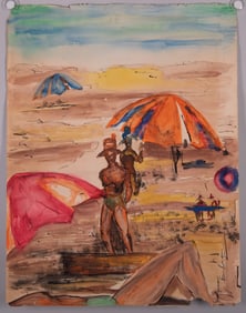 Melvina Calvert, St. Louis (b. 1908), Beach Scene, watercolor on paper
