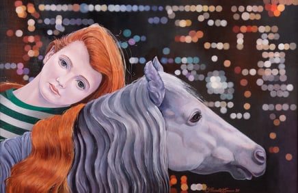 Russell Kraus, St. Louis (1918-2009), Girl on Horse, oil on masonite