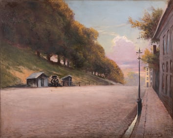 Carl O.Y. Sand, American School 19th/20th Centuries, Street Scene (1883), oil on canvas