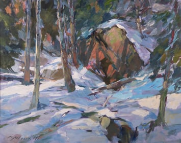 Charles J Movalli, American 1945-2016, Untitled Winter Landscape, oil on canvas