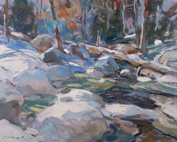Charles J Movalli, American 1945-2016, Untitled Winter Stream Landscape, oil on canvas